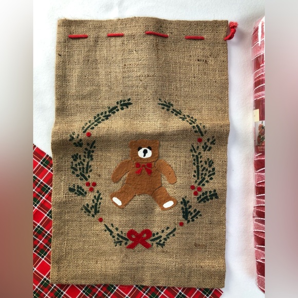 NEW 30 Ft Roll Holiday Red Mesh Ribbon & Christmas Bear Burlap Santa Sack - Picture 8 of 11